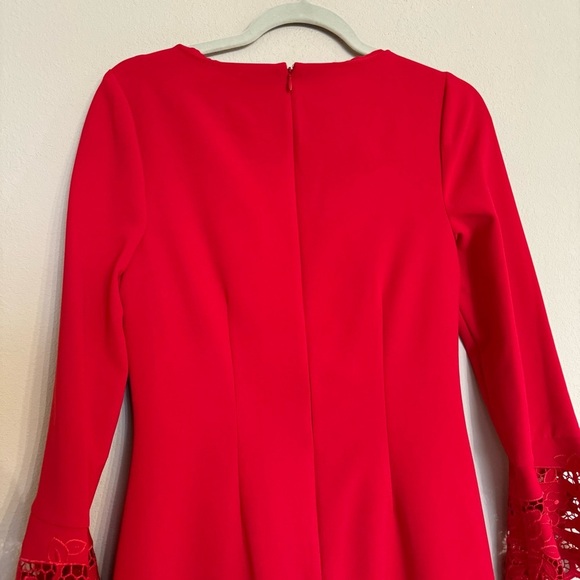Teri Jon by Rickie Freeman Red Bell-Sleeve Crepe Sheath Dress Size 10 - Picture 11 of 16